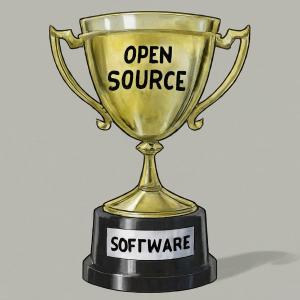 Trophy that says "open source software"
